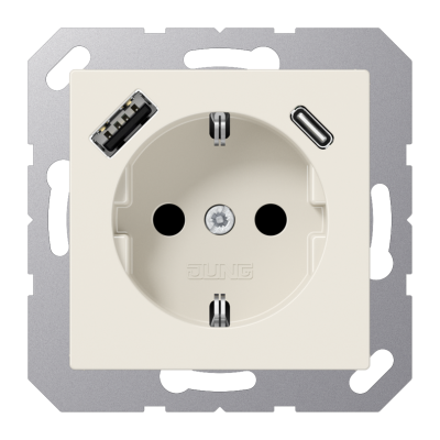 Розетка SCHUKO® с USB-зарядным устройством, тип A + тип С; термопласт, цвет слоновая кость