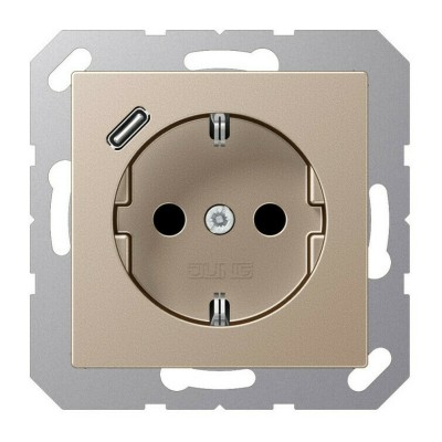 Розетка с USB, типа С, скрытый монтаж, с заземлением, цвет шампань