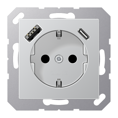 Розетка SCHUKO® с USB-зарядным устройством, тип A + тип С; термопласт; цвет алюминий