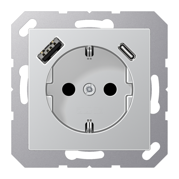 Розетка SCHUKO® с USB-зарядным устройством, тип A + тип С; термопласт; цвет алюминий
